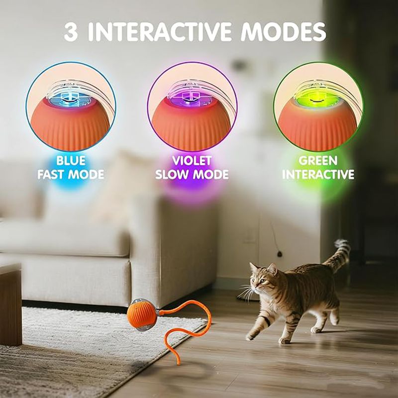 Cat Interactive Ball Toys Automatic Rolling Ball For Kitten Rechargeable Smart Pet Electric Toys With Teaser Sensor Cat Ball Toy - 4 - CJ