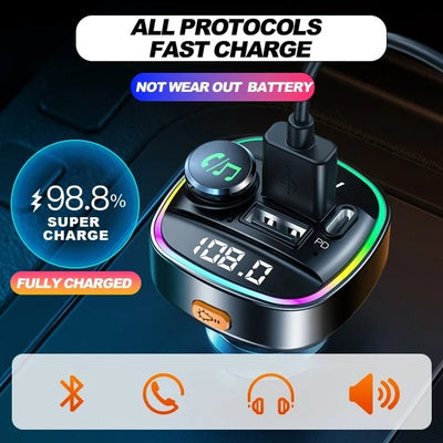 Bluetooth 5.0 Car Wireless FM Transmitter Adapter USB PD Charger AUX Hands - Free - 5 - cjdropshipping