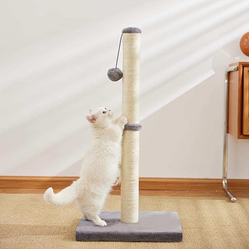 Durable Sisal Rope With Hanging Ball Toy Cat Scratching Post Indoor Space Saving Stable Base Promote Cat Claw Health And Fun Exercise