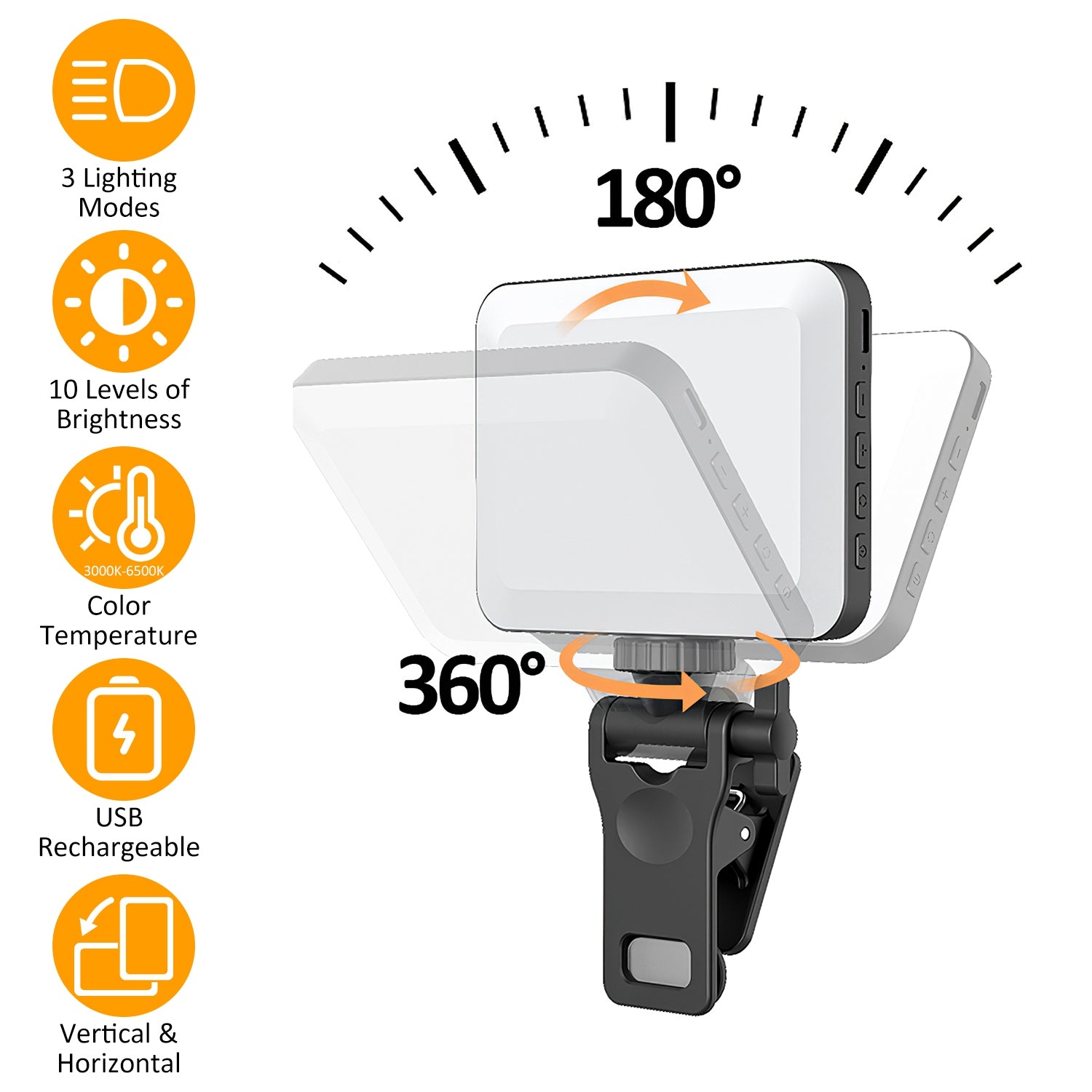 1Pc Rechargeable Selfie Light Fill Light 2000mAh Portable Clip On Light With 3 Light Modes 10 Brightness Levels For Phone Laptop Live Stream Make Up Photography - 5 - CJ