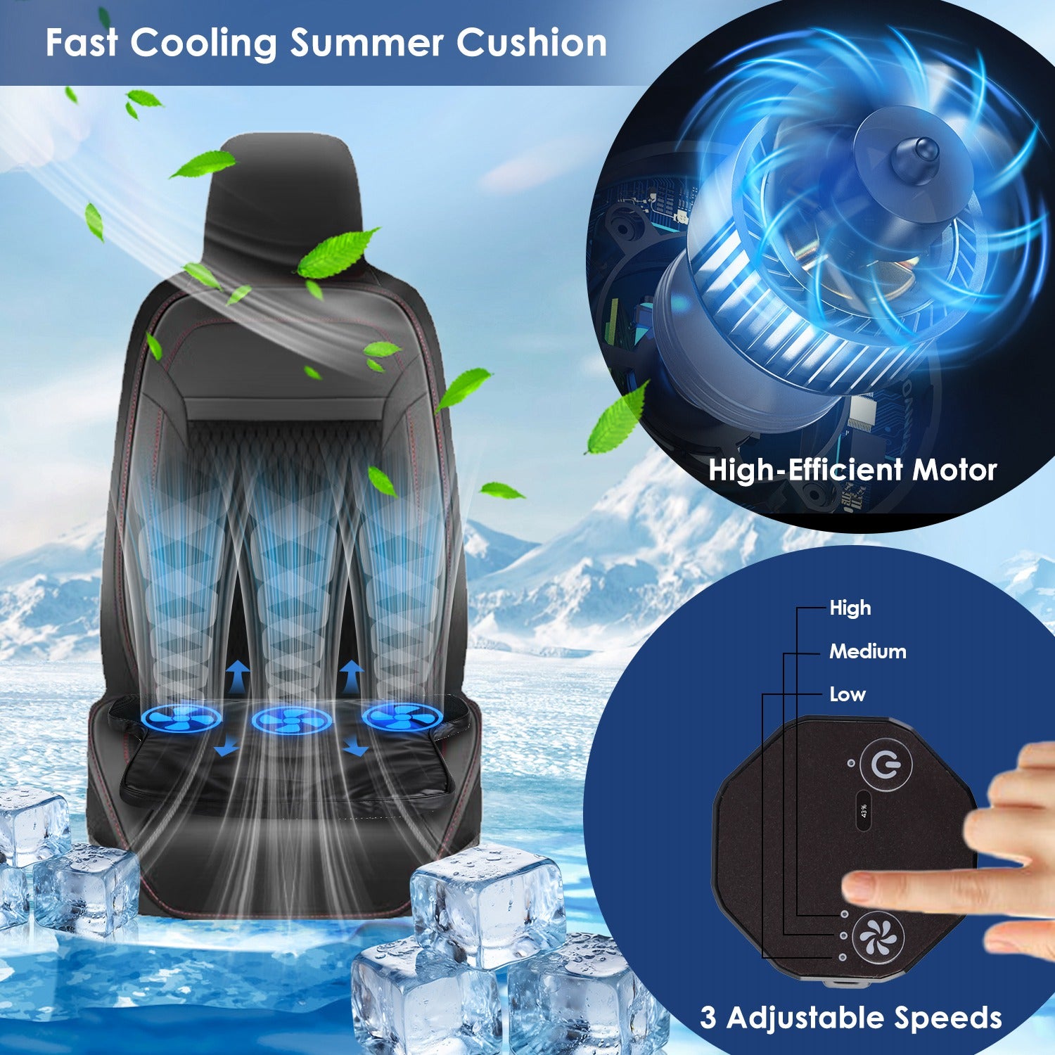 Summer Water Cooling System Seat Cushion With Fans 3 Speeds 78 Fehrenheit Constant Temperature USB Plug Portable Auto On - Off Ventilated Seat Cushion For Home Office Car - 5.0 - CJ