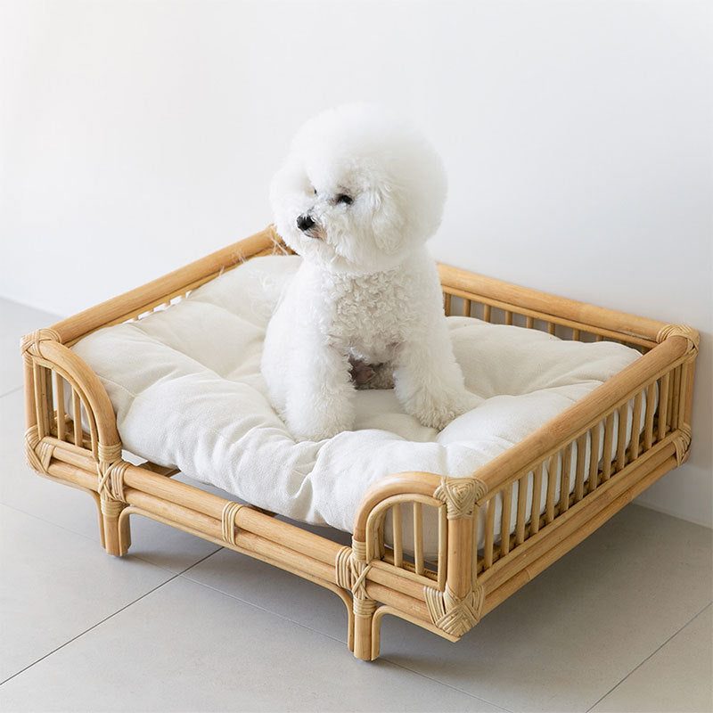 Natural Rattan Square Dog Bed Minimalist Handmade Pet Bed - 0 - CJ