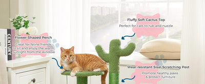 26 Inch Cactus Cat Tree With Bird's Eye View Flower Perch, Soft Cactus Top And Hanging Ball, Compact Vertical Structure For Indoor Cats - 5 - cjdroshippping