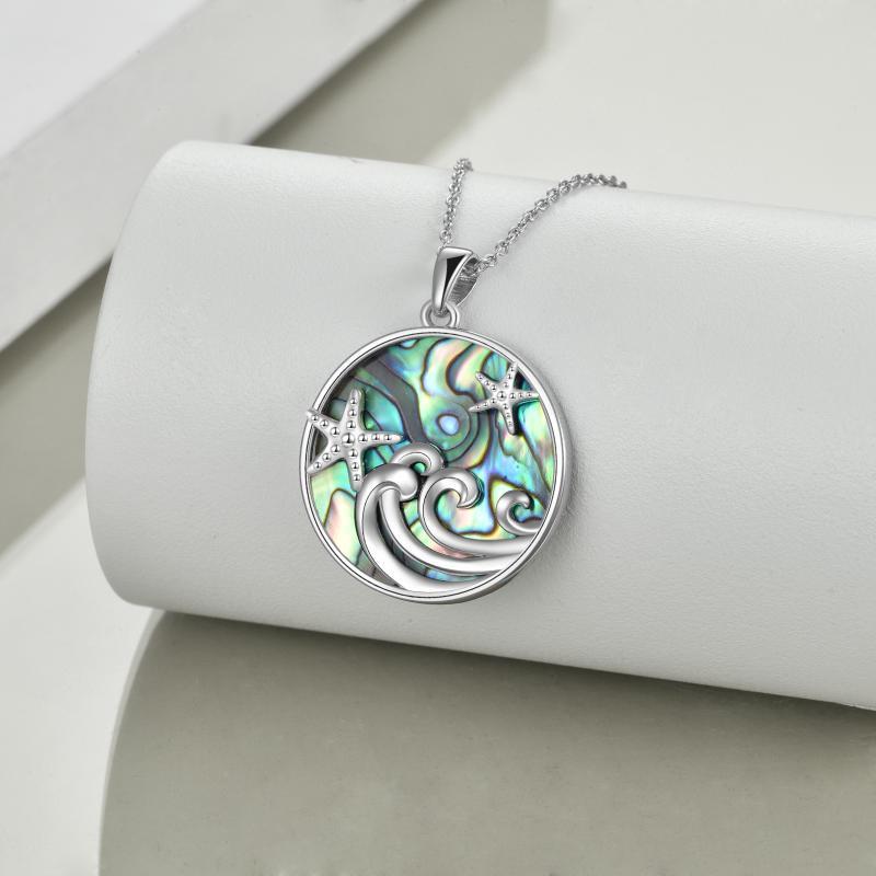 Sterling Silver Ocean Wave Abalone Shellfish Necklace Starfish Pendant Ocean Jewelry