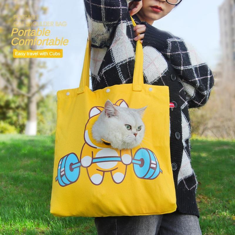 Pet Canvas Shoulder Bag, Cute Animal ShapedCat Carrier Canvas Bags,Portable Pet CanvasTote Chest Bag That Can Expose Head,OutdoorTravel Pet Carrier For Cats Dogs Pet Supplies - 5 - CJ