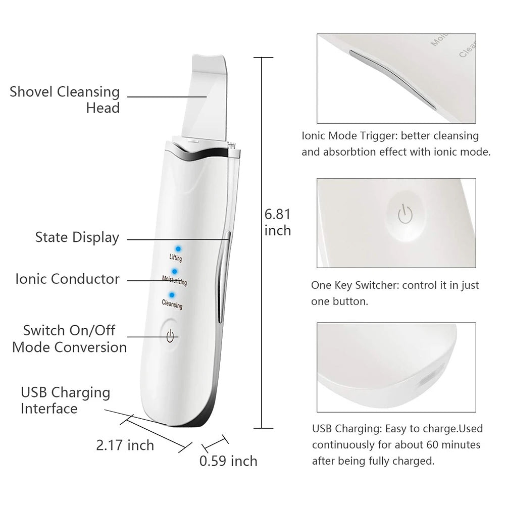 3 - in - 1 Ultrasonic Facial Spatula For Deep Cleansing, Electric Ultrasonic Skin Scrubber - 5 - CJ