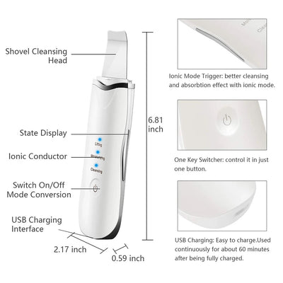 3 - in - 1 Ultrasonic Facial Spatula For Deep Cleansing, Electric Ultrasonic Skin Scrubber - 5 - CJ