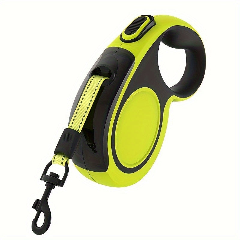 Heavy-Duty Retractable Dog Leash For Large Dogs Up To 49.9 KG - 4.88meter High-Reflective Nylon, Anti-Slip Handle, One-Button , Green And Black