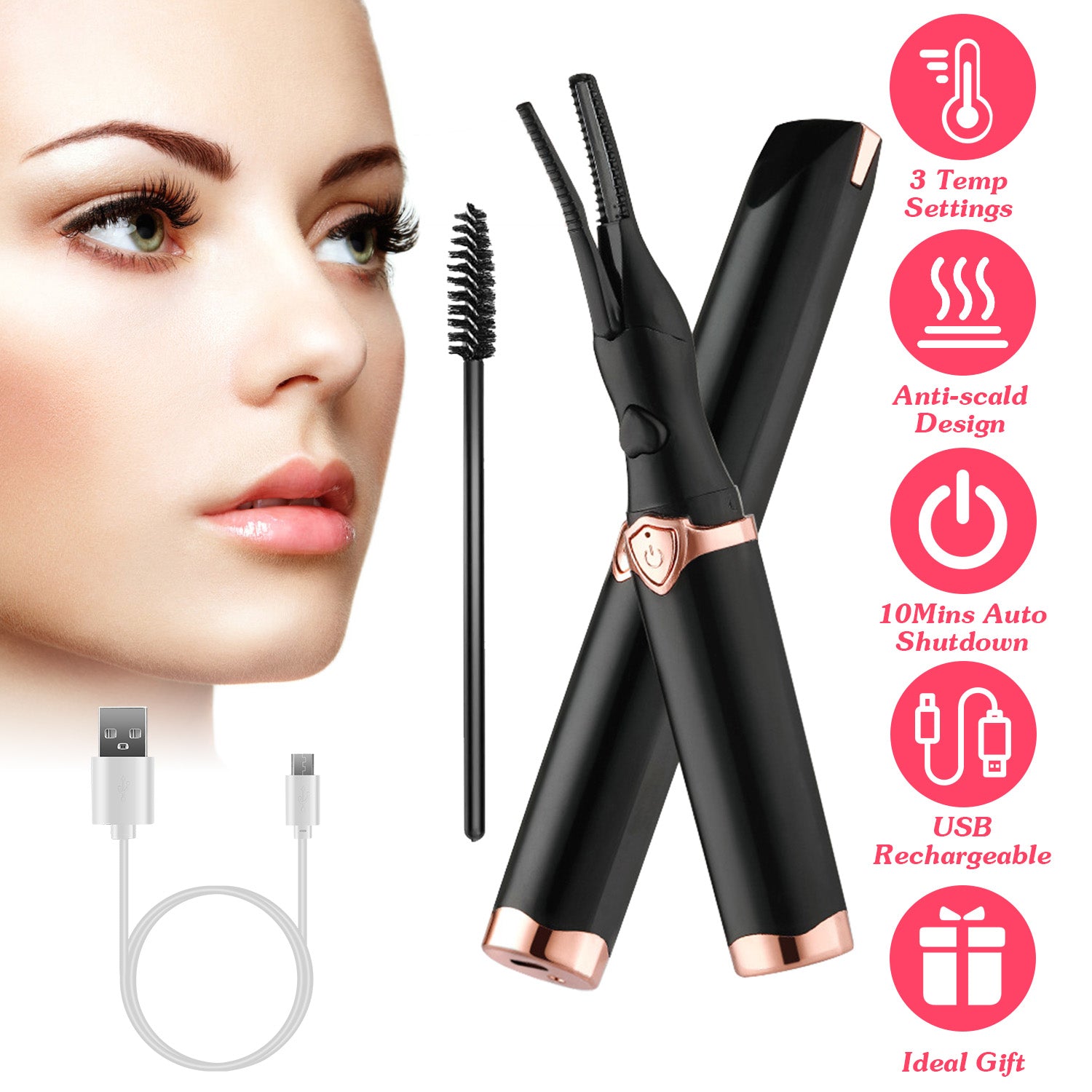1Pc 2 In 1 Clip Comb Heated Eyelash Curler Electric Mini Lash Curler Natural Eye Lash Makeup Tool With 3 Temp Settings 15Mins Shutdown - 5 - CJ