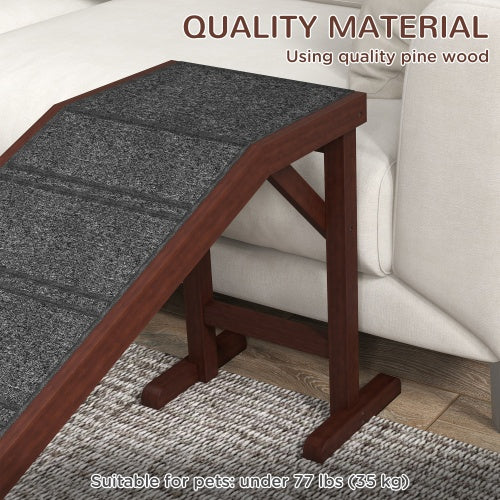 PawHut Dog Ramp For Bed, Pet Ramp For Dogs With Non - Slip Carpet And Top Platform, 74 X 16 X 25, Brown - 5 - CJ