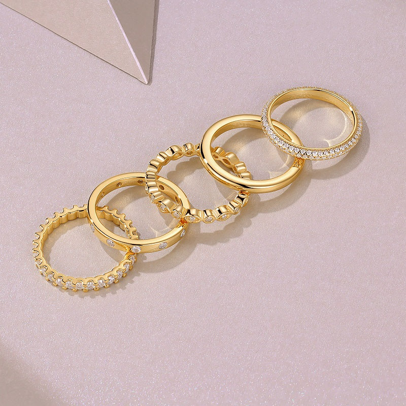 1Golden Stars - Fashionable Men’s And Women’s Ring And Ring Jewelry Set With Moissanite S925 Sterling Silver And Gold - plated Diamond Prohibit TikTok sales - 5 - CJ