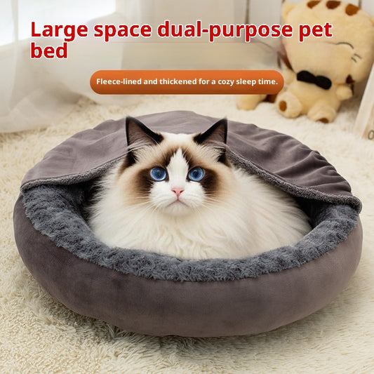Four Seasons Pet Cushion Mat Round Large Cat Bed Kennel Thickened Flannel - 0 - CJ