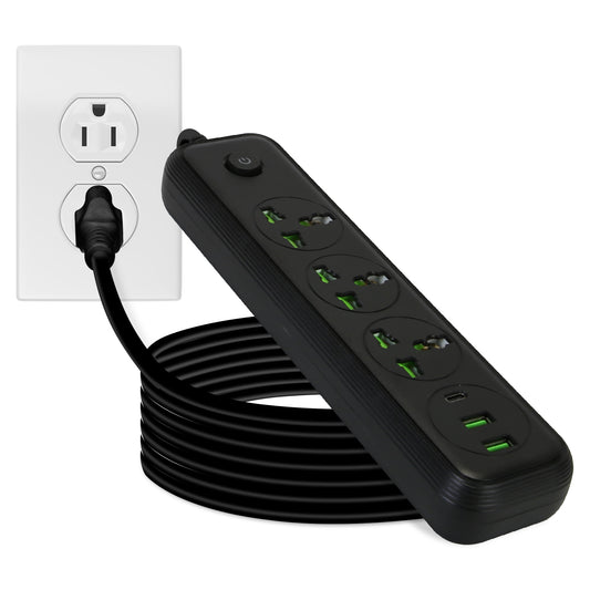 1Pc Power Strip With 6FT Extension Cord 3 AC Outlets And 2 USB A Ports 1 USB C Port 2500W Wall Mount Outlet Extender For Home Office Dorm Travel - 5 - CJ