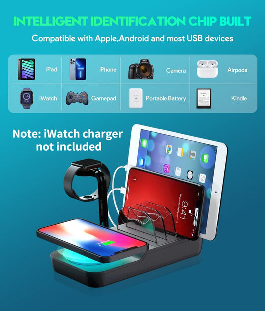 70W Charging Station For Multiple Devices, 5 In 1 Fast Charging Dock With 10W Max Wireless Charger And 4 Ports , 30W USB C PD Fast Charging For IPad, IPhone,Tablets,Kindle - 5 - CJ