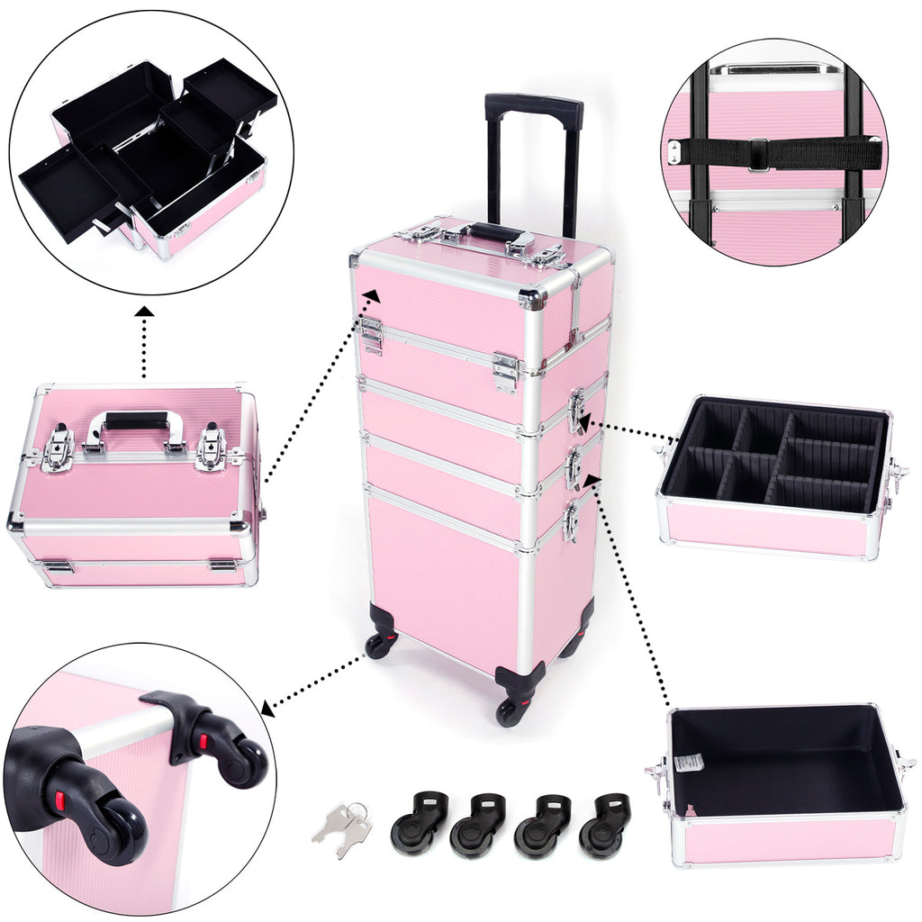 4-in-1 Aluminum Alloy, Trolley, Vanity Case, Embroidery Box