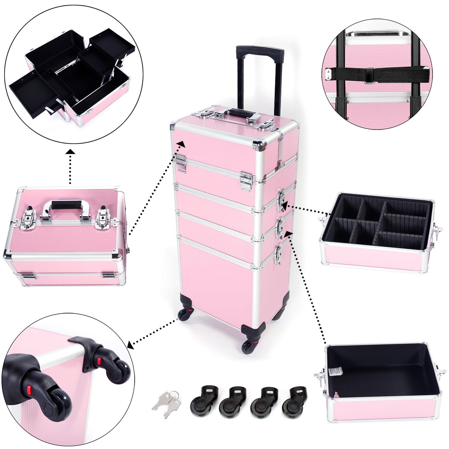 4 - in - 1 Aluminum Alloy, Trolley, Vanity Case, Embroidery Box - 5 - cjdropshipping