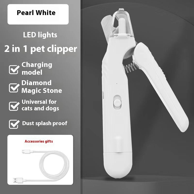 2 In 1 Pet Nail Clippers With Led Light Dog Cat Special Blood Line Scissors Multifunction Animals Paw Nail Trimmer Pet Supplies - 0 - CJ - White - CJYD226496004DW