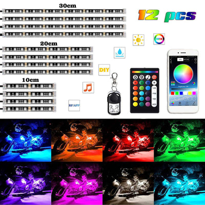 12X RGB Motorcycle LED Light Kit Under Glow Body Strip For Harley - Davidson - 5.0 - cjdropshipping