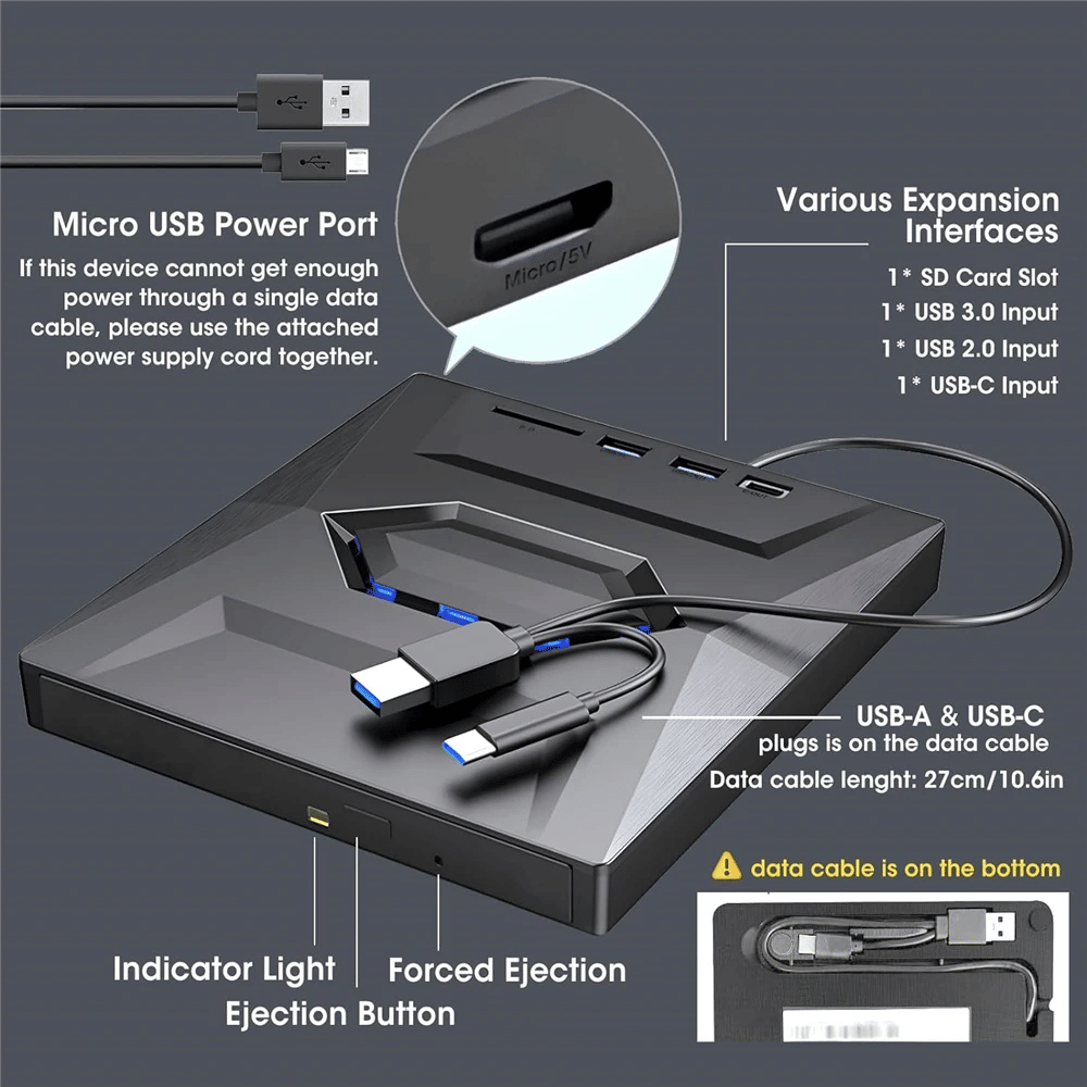 External CD DVD Drive USB 3.0 Writer Burner Player For PC Laptop Windows 11 10 - 5 - CJ