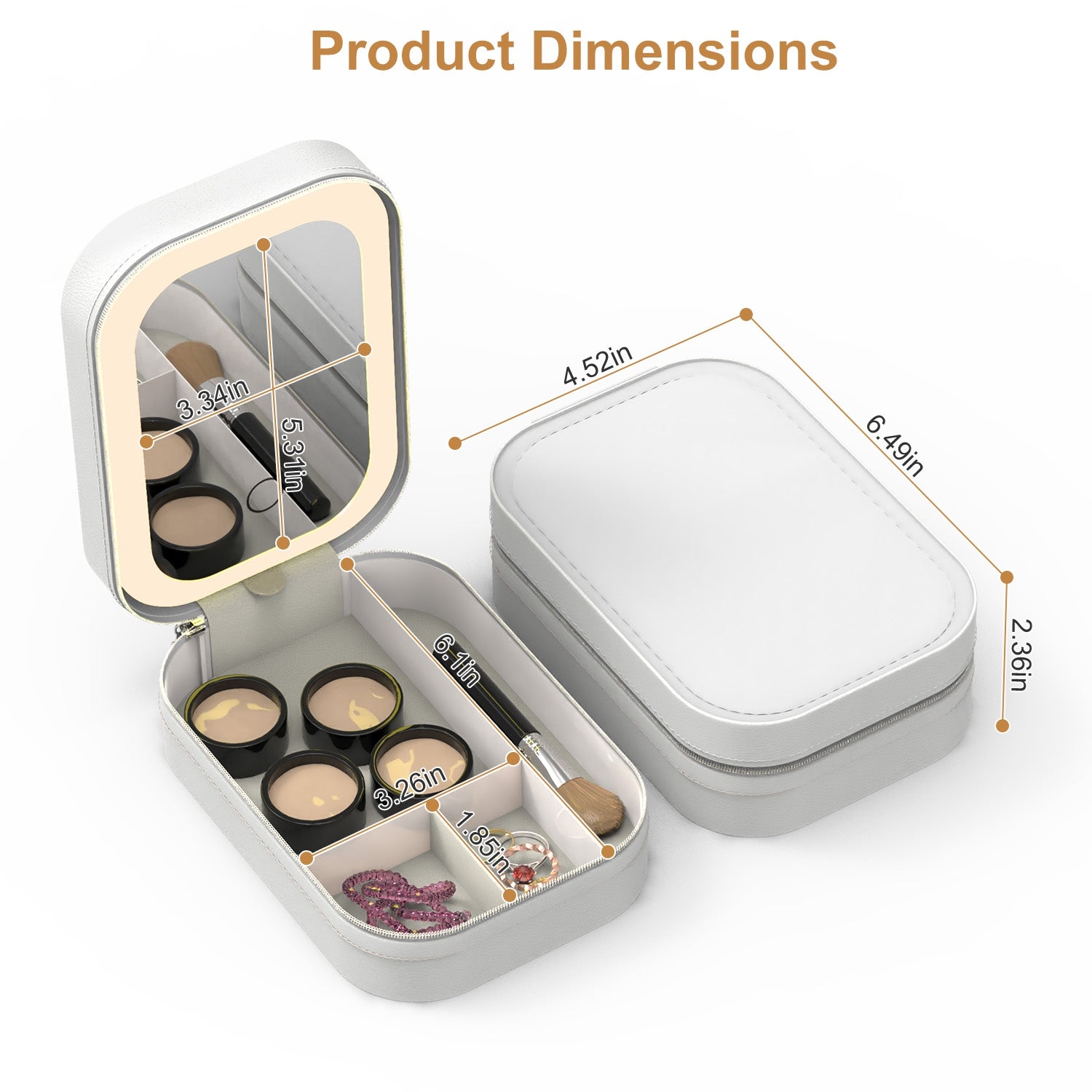 1Pc Portable Travel Makeup Bag With LED Mirror Rechargeable Beauty Mirror With 3 Color Light Dimmable Brightness Waterproof Cosmetic Bag With 4 Compartments Ideal Gift For Women Valentines Day Gift - 5 - CJ