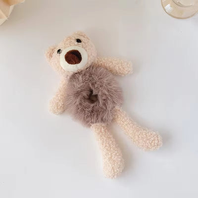 Girls Lovely Scrunchies Cute Bear Hair Band Rabbit Fur Hair Rope Soft Warm Rubber Band Pretty Hair Accessories - 5 - CJ