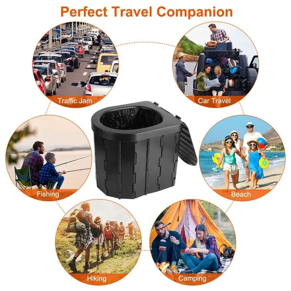Foldable Emergency Toilet Portable Porta Potty For Car Travel Camping Boating Hiking Cleanable Travel Commode With Lid Carry Bag 1 Roll Garbage Bags - 5 - CJ