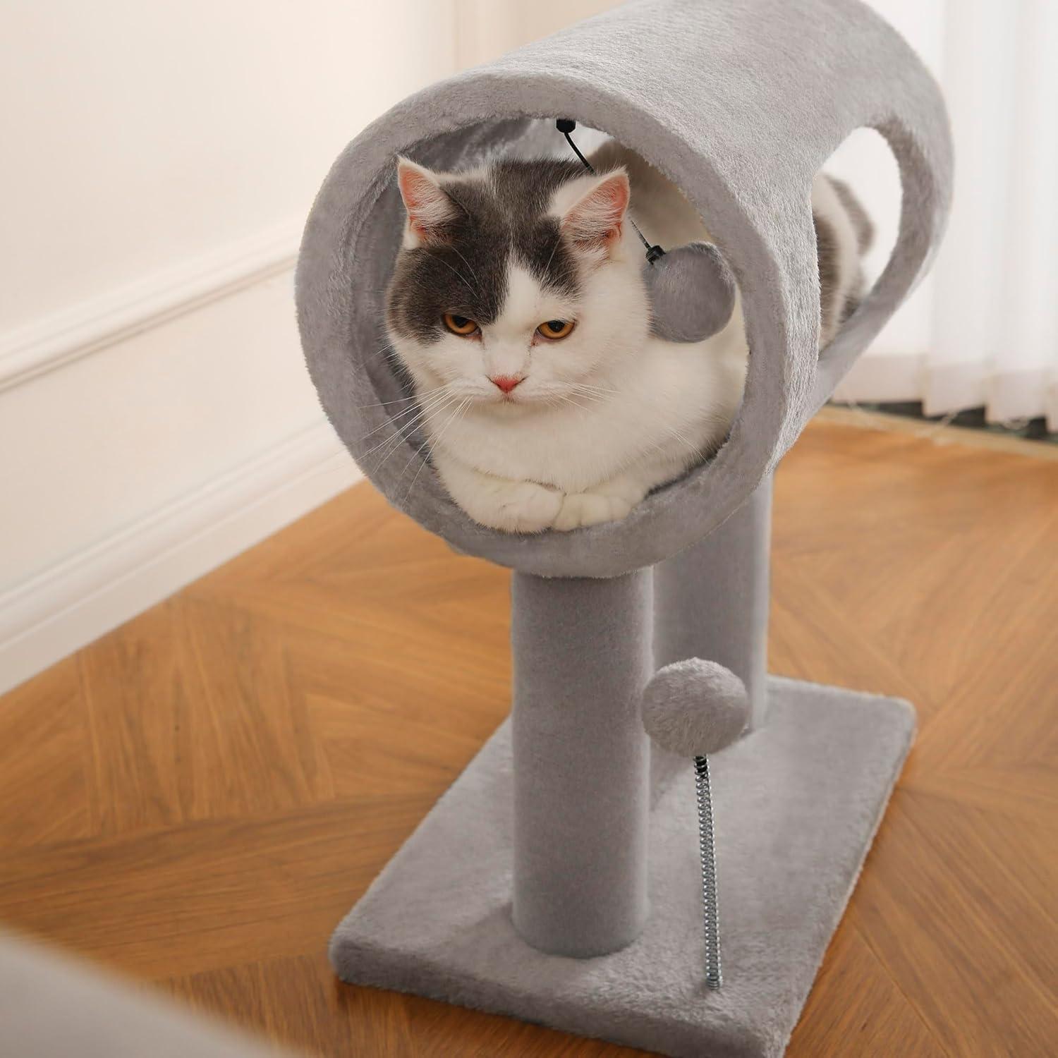 Gray Indoor Cat Tree With Hanging Ball 20.5Cat Tree With Tunnel Bed And Scratching Post Cat Tower - 5 - CJ