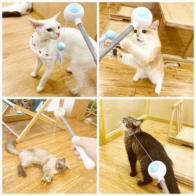 Cat Teaser Stick, Retractable Cat Wand With Replacement Head, Cat Feather Toy, Cat Interactive Toy For Indoor Cats For Relief Boredom And Exercise - 5 - CJ