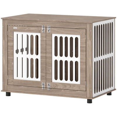 39 Dog Crate Furniture With 2 Doors, Adjustable Non - slip Foot Mats, For Large Dogs, Walnut Brown - 5 - CJ