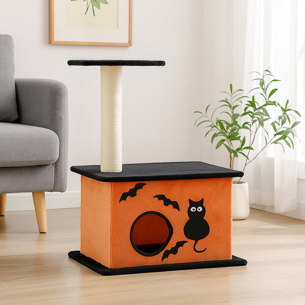 Halloween Cat Tree, Cat Tower Cat Tree For Indoor Cats With Spacious Cat Condo, Large Platform, Sisal Scratching Post, Orange & Black - 5 - cjdroshippping