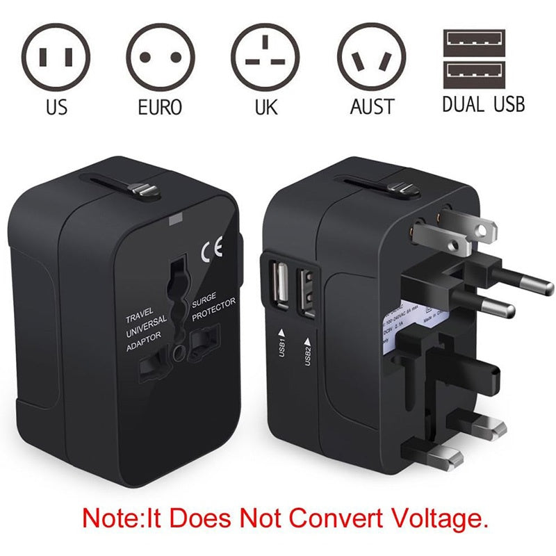 Travel Adapter With USB C, Universal All In One Worldwide Travel Adapter Power Converters Wall Charger AC Power Plug Adapter USB Type C Charging For USA EU UK AUS