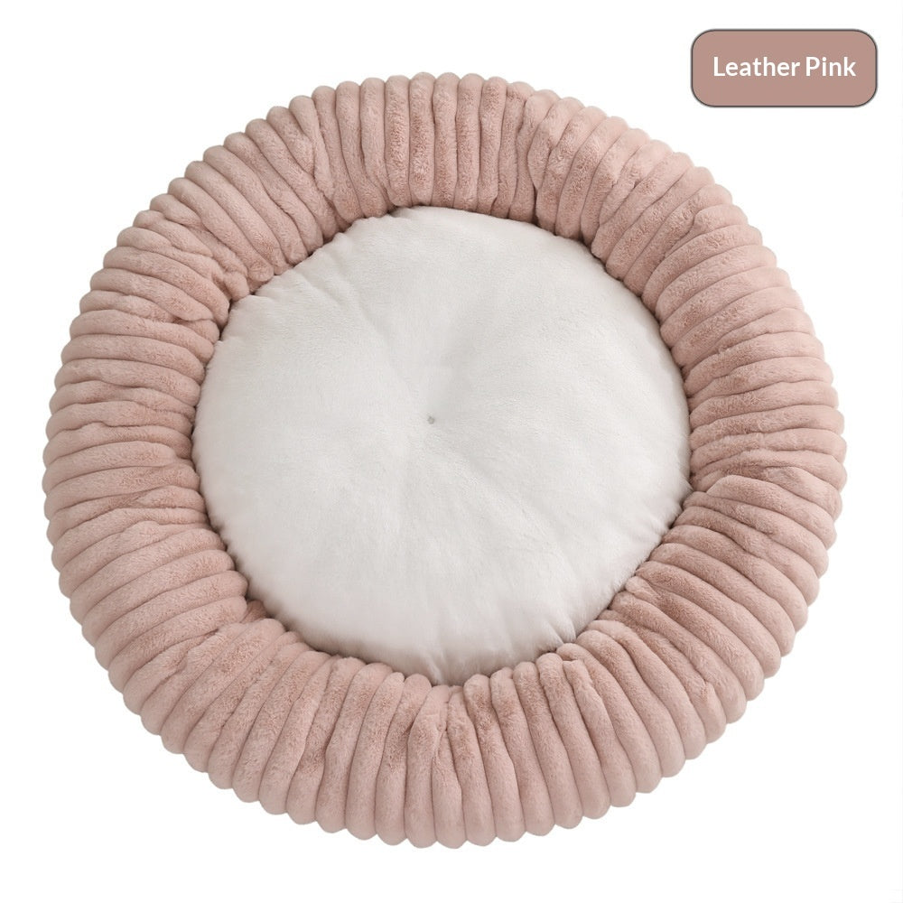Round Soft And Comfortable Striped Plush Pet Mat - 0 - CJ