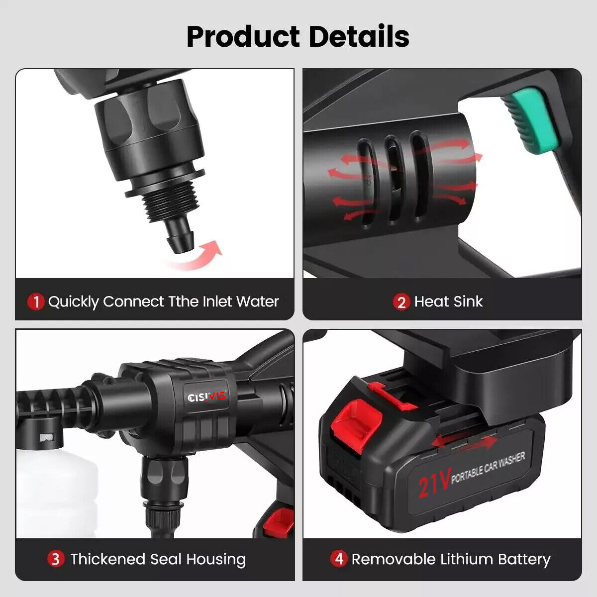 Portable Cordless Car Pressure Washer Water High Jet Wash Cleaner Gun And 2 Battery - 5 - cjdropshipping