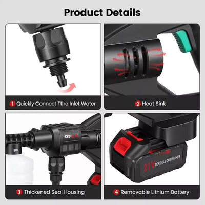 Portable Cordless Car Pressure Washer Water High Jet Wash Cleaner Gun And 2 Battery - 5 - cjdropshipping