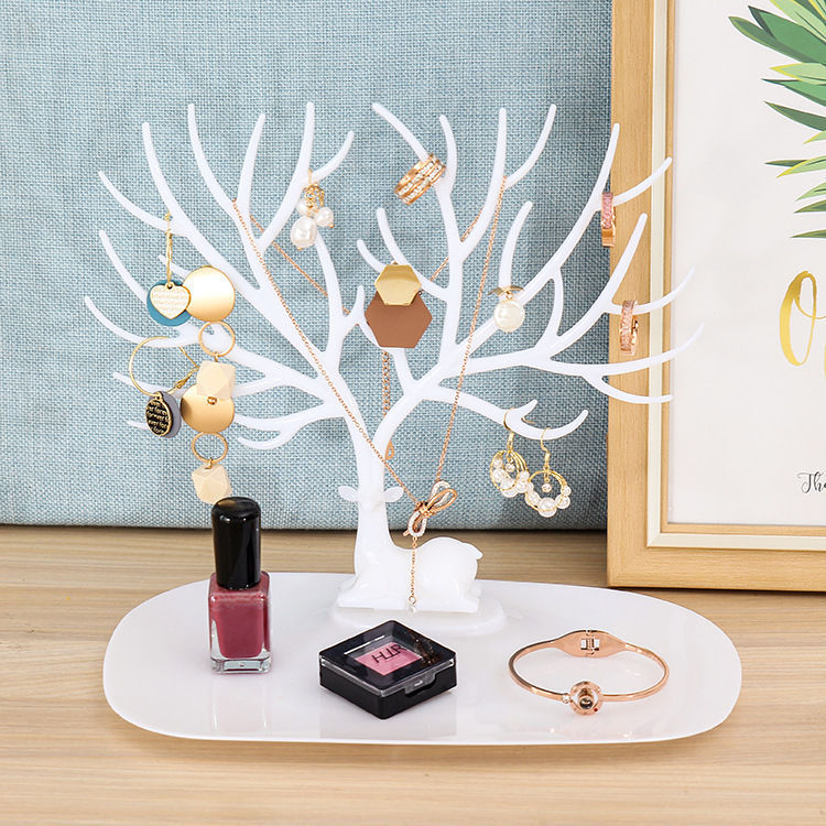 Deer Jewelry Display Stand Earrings Necklace Ring Jewelry Display Tray Jewelr Crystal Handle Antlers Jewelry Display Stand With Storage Drawer And Tray, Tree Tower Rack Hanging Organizer - 5 - CJ
