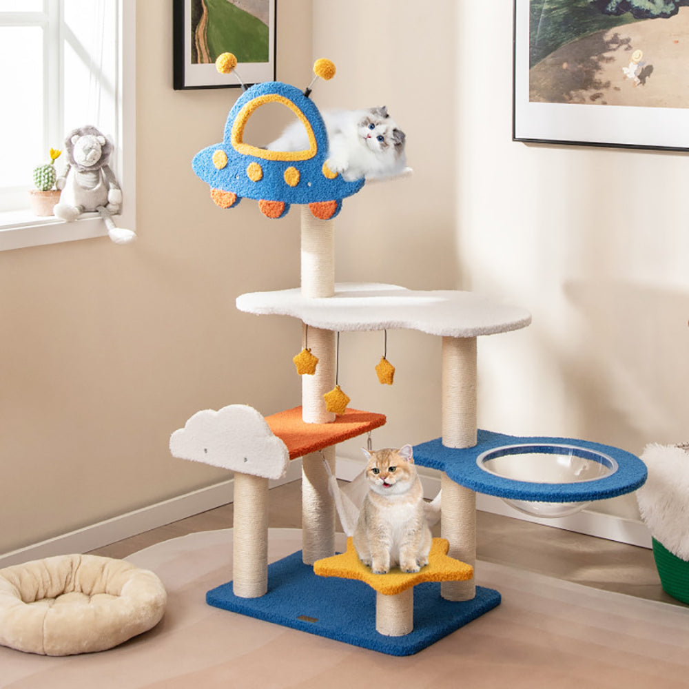 49 Inches Tall Cat Tree With UFO Top Perch Space Capsule And Sisal Scratching Posts - 5 - CJ