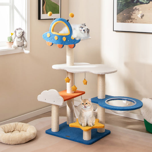 49 Inches Tall Cat Tree With UFO Top Perch Space Capsule And Sisal Scratching Posts - 5 - CJ