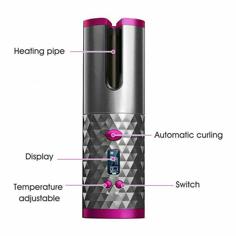 Hair Curler LCD Cordless Auto Rotating Waver Curling Iron Ceramic Wireless USA - 5 - CJ