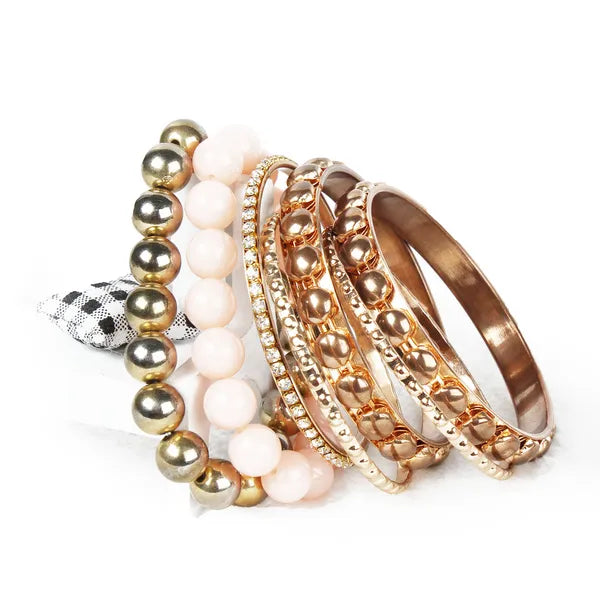 7 - Piece Retro Burnished Gold Inlaid Rhinestones Bangle Bracelet Set - 5 - CJ