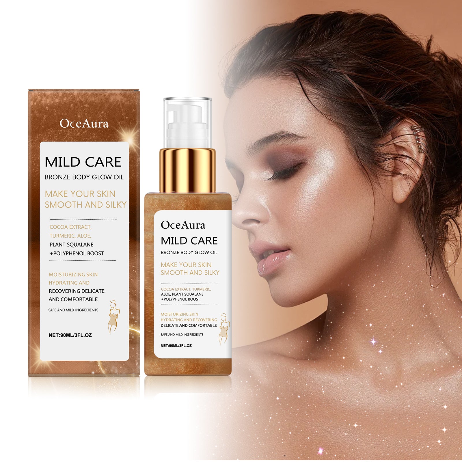 OceAura Antique Bronze Body Shimmer Oil, Shimmering Antique Bronze Liquid, Rose Gold Highlighter Oil, Waterproof Moisturizing Massage. - 5 - CJ