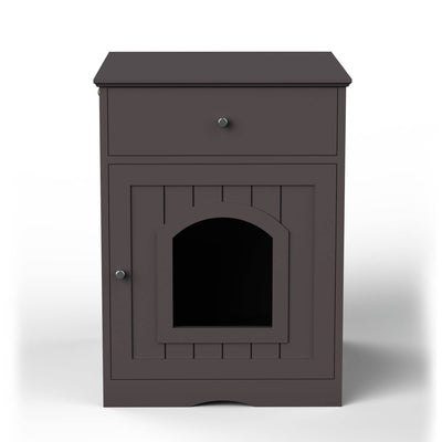 Wooden Pet House Cat Litter Box Enclosure With Drawer, Side Table Indoor Pet Crate - 5 - CJ