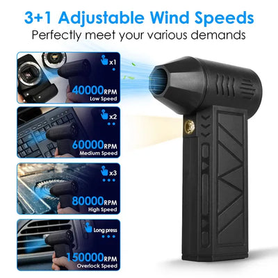 Compressed Air Duster With LED Light Up To 150000RPM Speed For PC Keyboard Cleaning High Speed Rechargeable Cordless Air Blower With 4 Speeds For Home Car Outdoor - 5 - CJ