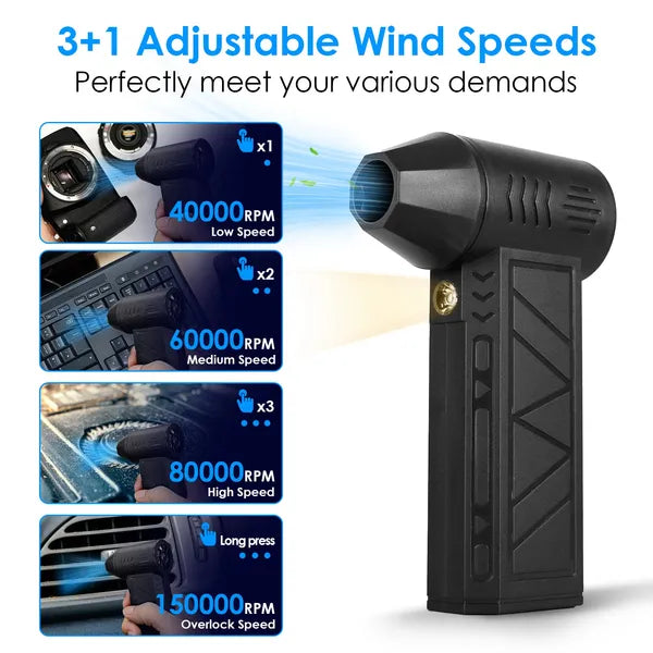 Compressed Air Duster With LED Light Up To 150000RPM Speed For PC Keyboard Cleaning High Speed Rechargeable Cordless Air Blower With 4 Speeds For Home Car Outdoor - 5 - CJ