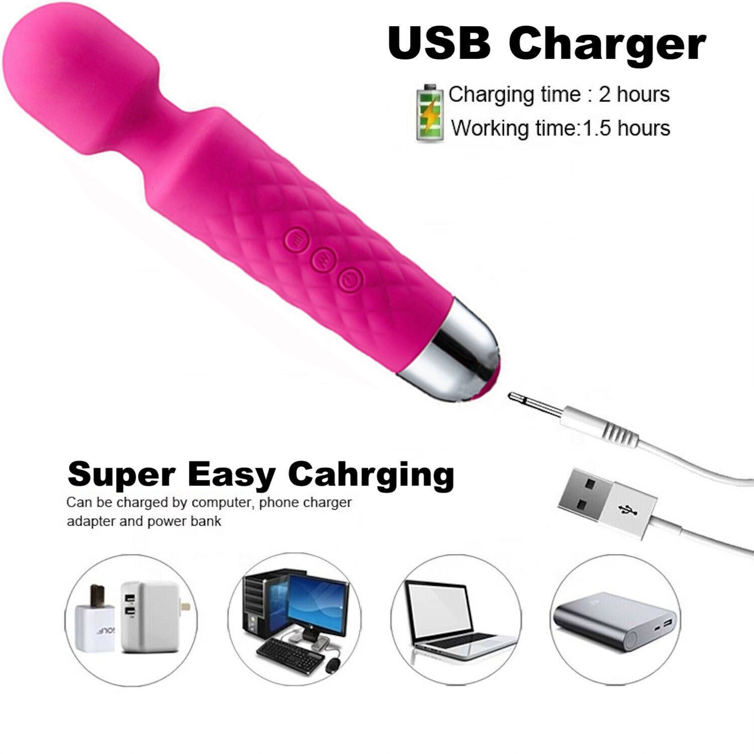 Magic Massage Wand Muscle Relaxation Massager 20 Speed Vibrating Full Body Therapy Motor USB Rechargeable - 5 - CJ