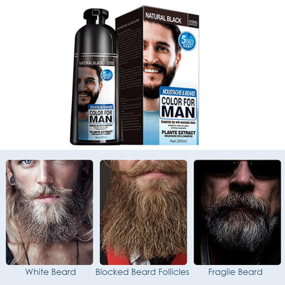 Beard Hair Color Shampoo For Men,Natural Permanent Beard DyeShampoo, Colors Hair In Minutes Long Lasting, 200ml, Black Hair DyeHaircare - 5 - CJ