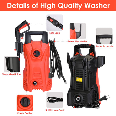 1Pc Electric High Pressure Washer 1740PSI  Powerful Car Washer Pressure Cleaner With Adjustable Spray Nozzle Soap Dispenser IPX5 Waterproof For Patio Garden Driveway - 5 - cjdropshipping