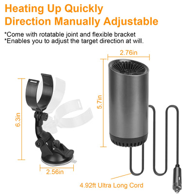 1Pc 12V 150W Or 24V 216W Portable Car Heater 2 In 1 Heating Cooling Fan Rotatable Demister Defroster With 4.92ft Cord - 5.0 - CJ