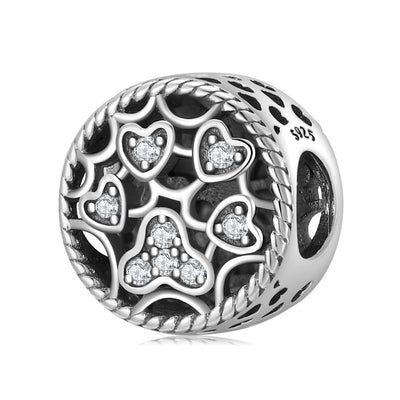 S925 Sterling Silver Beads Cute Dog Element Dog Paw Print Series Beaded Pendant DIY Accessories Loose Beads - 4 - CJ