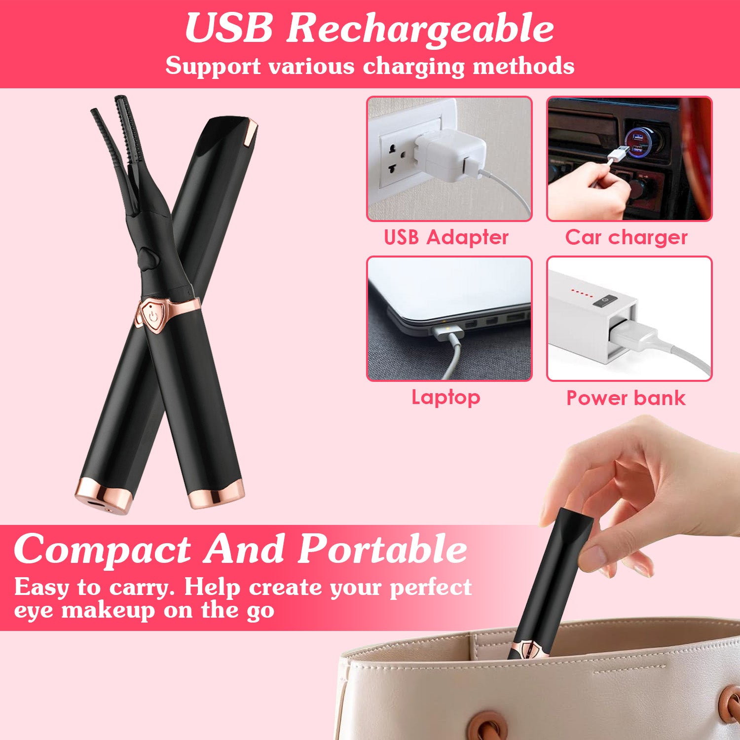 1Pc 2 In 1 Clip Comb Heated Eyelash Curler Electric Mini Lash Curler Natural Eye Lash Makeup Tool With 3 Temp Settings 15Mins Shutdown - 5 - CJ