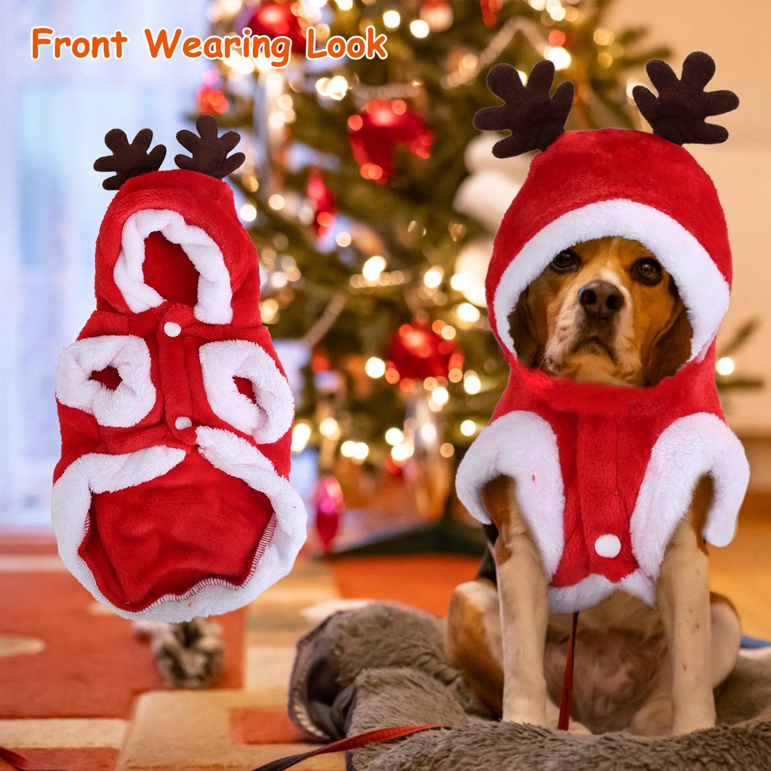 1Pc Pet Christmas Clothes Santa Claus Reindeer Antlers Costume Winter Outfit New Year Coat For Small Medium Dogs Cats - 5 - CJ